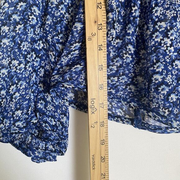 Maeve Cropped Peasant Top Blouse L Blue Floral Ruffled Smocked Cottage Romantic - Picture 5 of 10
